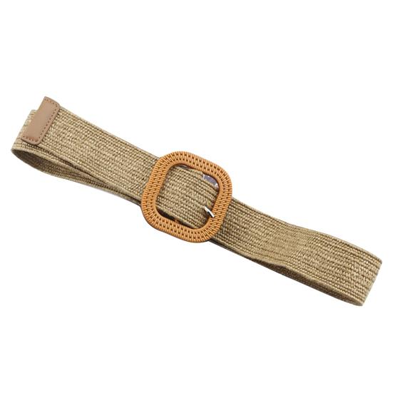 Boho Women Weaving Straw Elastic Waist Band Pin Buckle Belt Dress Jeans Decor