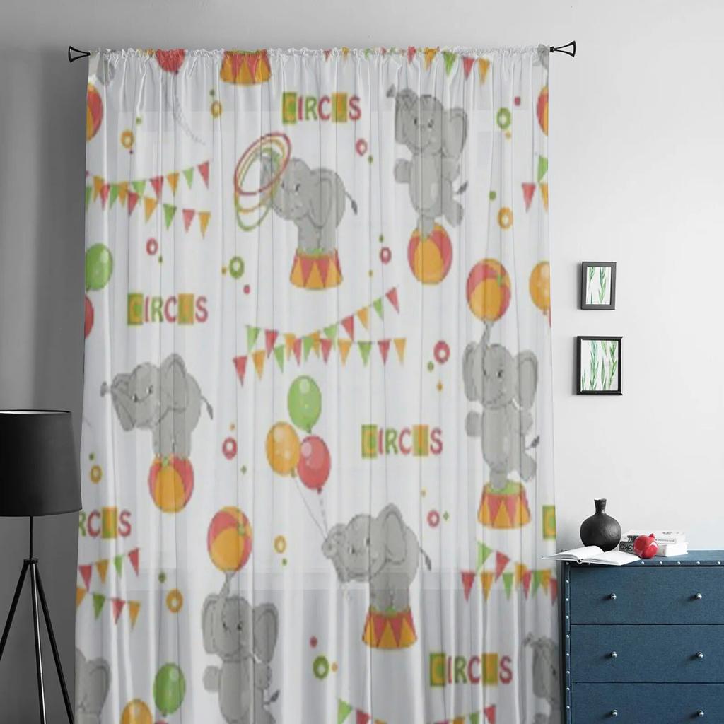 Roztomilý Sloníček Barevné Průsvitné Záclony Do Ložnice Obývacího Pokoje Tylové Záclony na Kuchyňské Okno Voálové Záclony