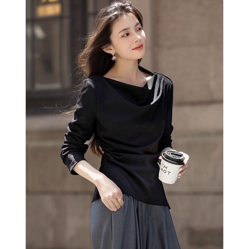 Women s Elegant Knitted Off-Shoulder Pleated T-shirt S