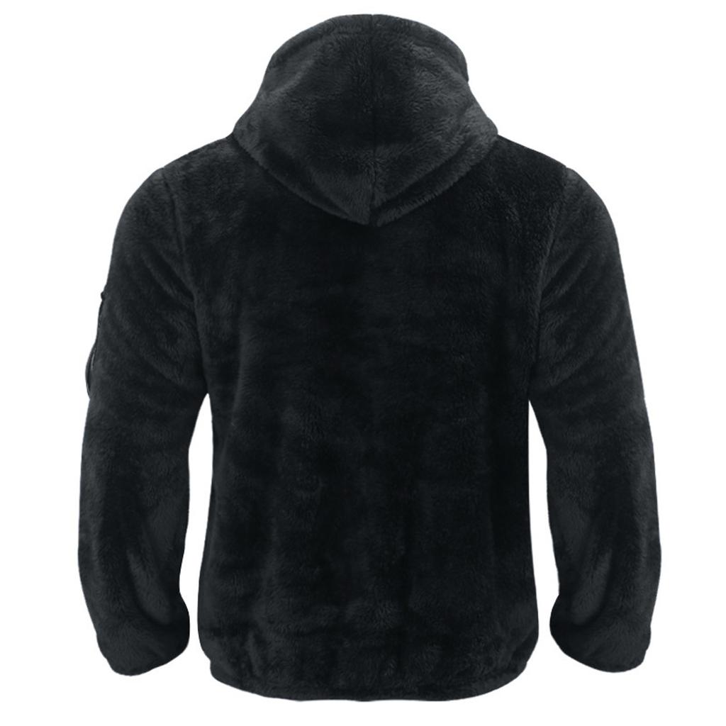 Men's Solid Color Casual Long-sleeved Double-sided Fleece Loose Hooded Zipper Hoodie Jacket