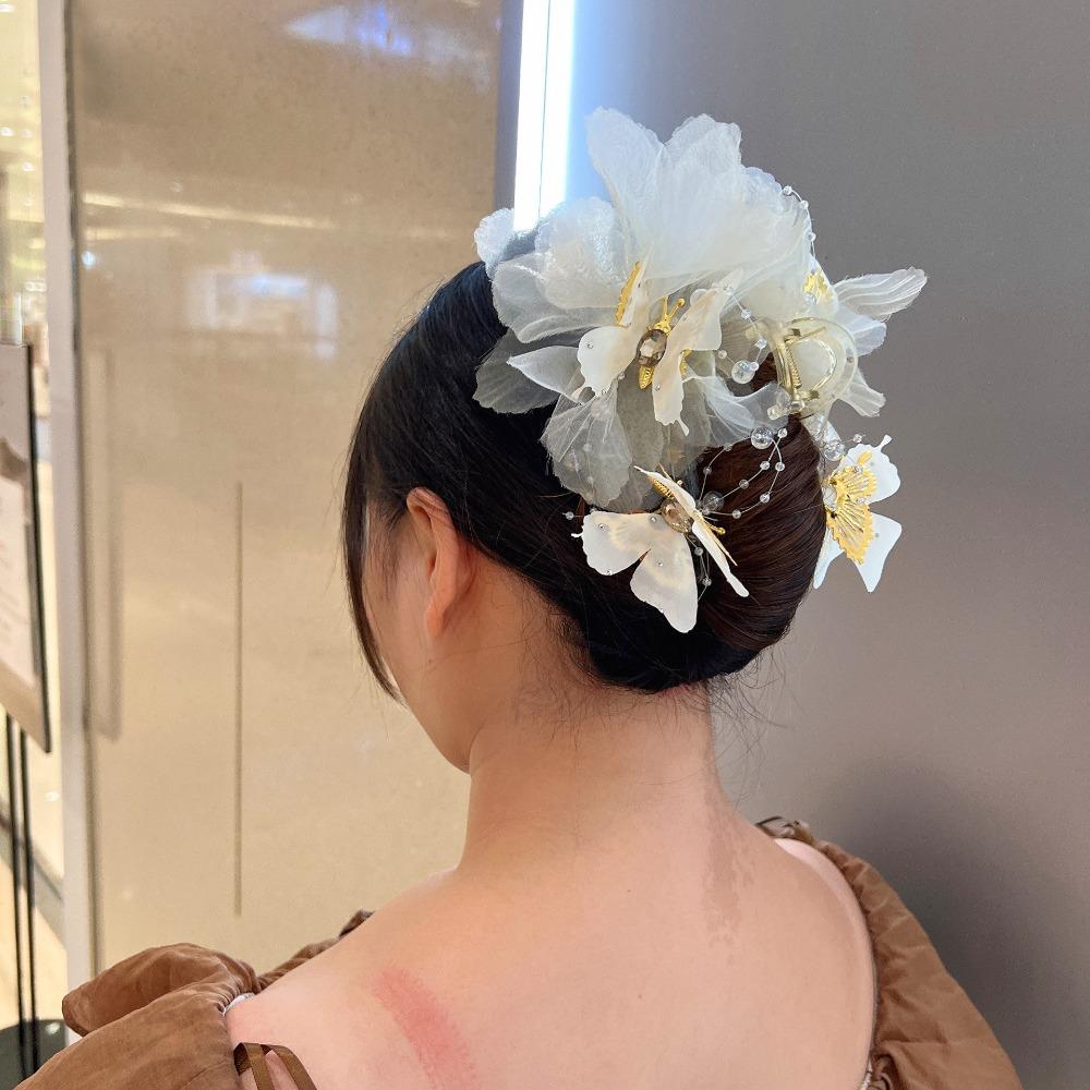 

Пластиковые заколки-цветы для волос, сетчатая заколка-акула, креативный подарок, коготь для волос бежевый