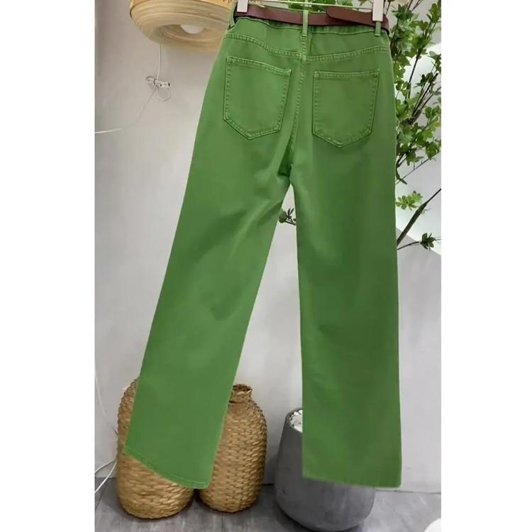Elegant Wide-Leg Green Plus Size Denim Jeans for Women Loose High-Waisted Green Pants