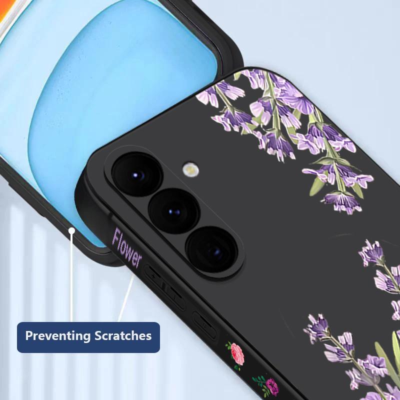 Floral Print Soft Matte Case Cover For Samsung S25 Ultra S24 FE S23 A56 A36 A16 A55 Lens Protection TPU Lanyard Shockproof Silicone Slim Phone Shell