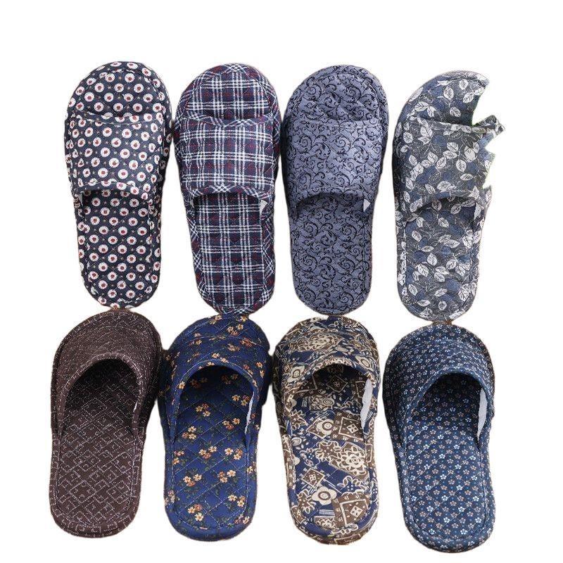 Flower pattern color matching cotton cloth bottom slippers home silent non-slip non-slip pad machine sewing light and versatile tide