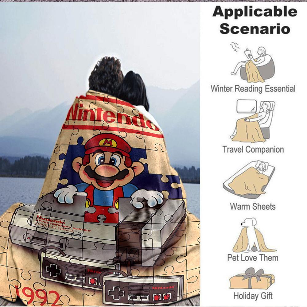 1pc Mario Nintendo Entertainment Flannel Blanket, Soft Skin Friendly with Digital Printing, Various Sizes Available for Family, Friends, Birthday