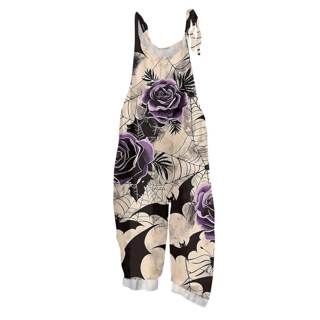 Women's Jumpsuit  Print Casual Loose Vintage Shoulder Strap Cotton Linen