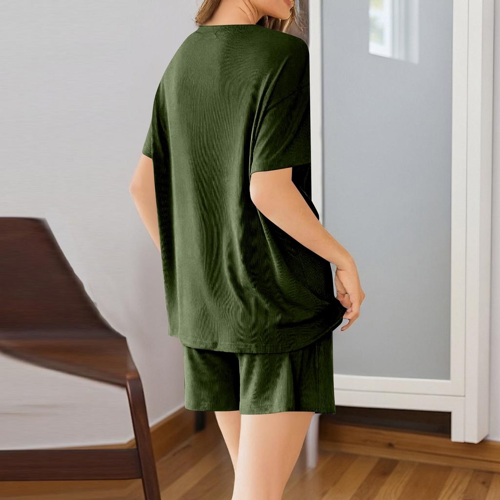 Ensembles 2 Pièces pour Femmes Hauts Plissés à Manches Courtes Pantalons à Jambes Larges Ensembles de Survêtement