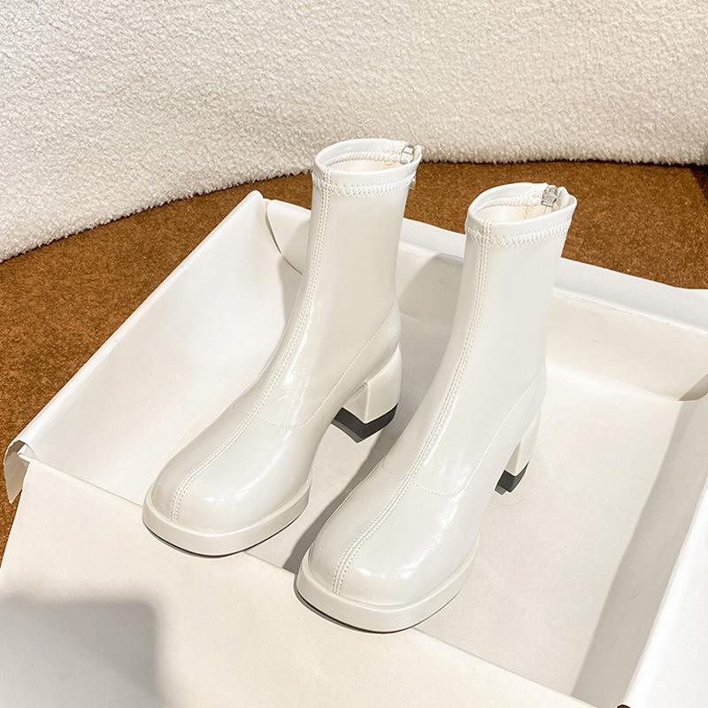 

Off-white Martin boots for women s autumn and winter new sweet thick-heeled short boots, thin high-heeled boots for women 35