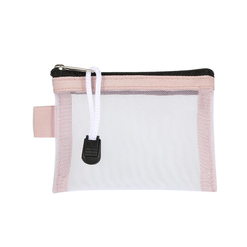 

Mini Card Storage Bag Transparent Grid Bank Card Zipper Bag ID Card Storage Bag Portable File Bag Earphone Cable Line Coin Pouch рожевий
