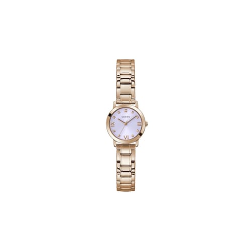 

Guess Watches Women s 28mm Analog Stainless Steel Watch with Silver Bracelet, Lavender Dial, Diamond Indexes, Officially Imported