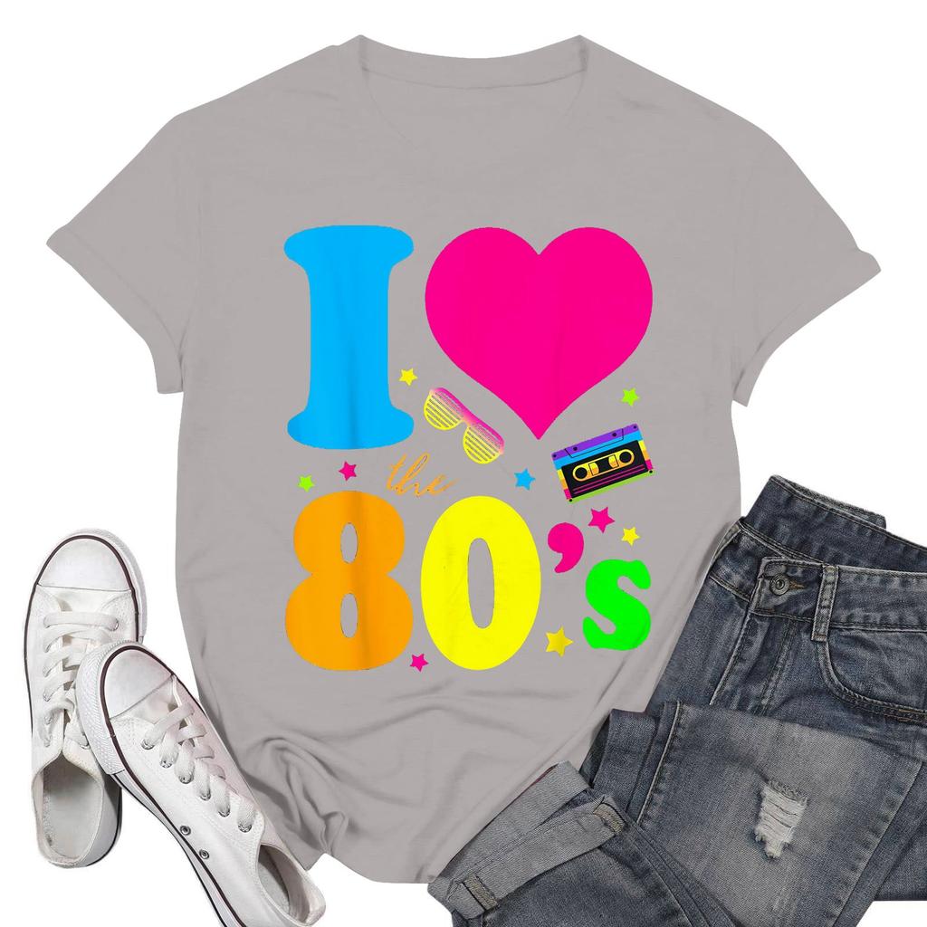 Women's Fashion Casual Days Of School Printed Short Sleeve Round Neck Pullover Tops