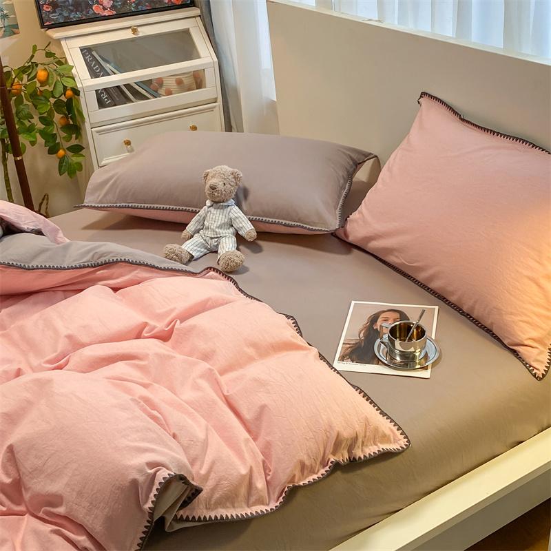3pcs Washed Cotton Shell Edge Solid Color Reversible Bed Sheet Set 120cm Single Bed Dormitory Bedroom Light and Breathable Machi