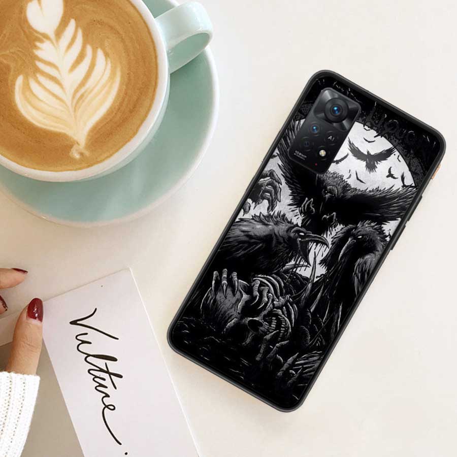

Чехол для телефона с рисунком черепа ворона для Xiaomi Redmi Note 12 Plus 12S 11 11T Pro 5G 11E 11S 4G 10 10S 9 9S 9T 8 8T 7 6 5 Cover S Redmi Note 10 Pro