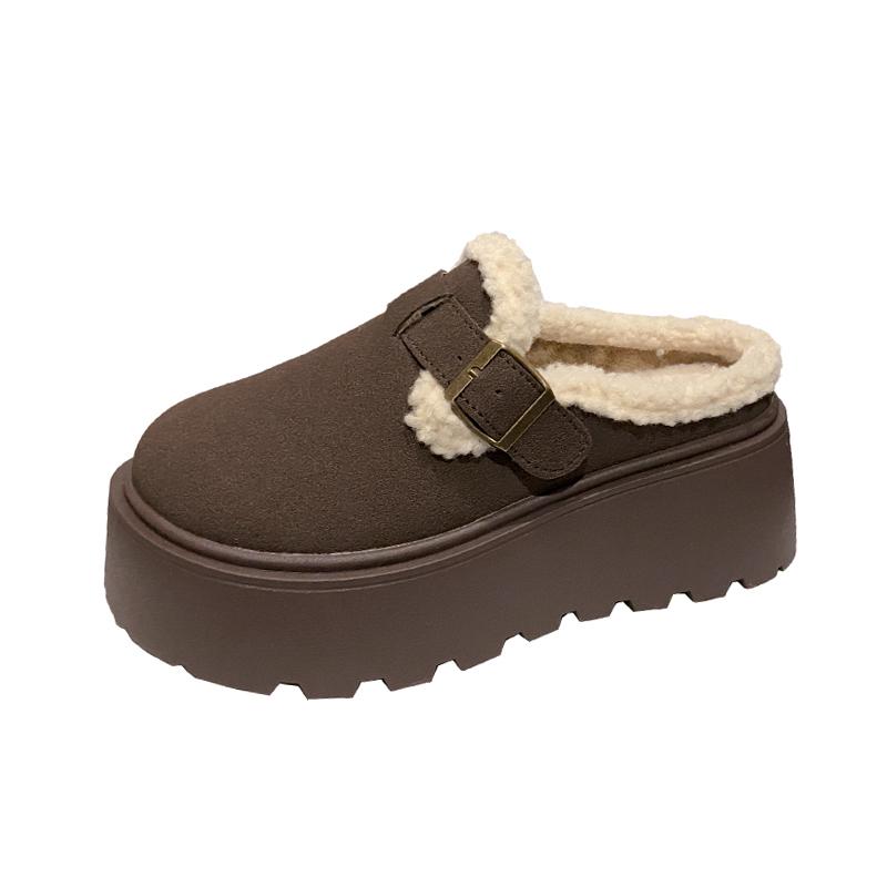 

Модная женская обувь Основа из бисквита Новые Нескользящие Зима 2024 Высокое качество Модные Уличные Теплые Короткий плюш Женские тапочки 40 темно-коричневого