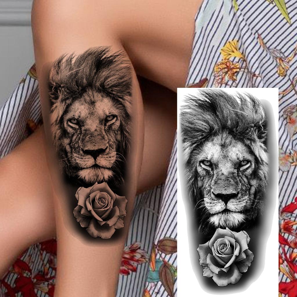 1 Sheet Realistic Lion Owl Tiger Temporary Tattoos Waterproof Long Lasting Fake Tattoo Sticker For Men Women Adults Temp Tatoos
