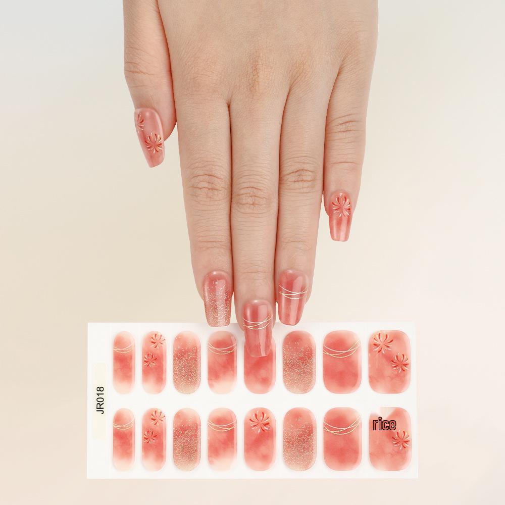 New Semi-Cured UV Gel Nail Stickers - 16 Finger Set with Light Therapy Curing Lamp for Full Nail Coverage