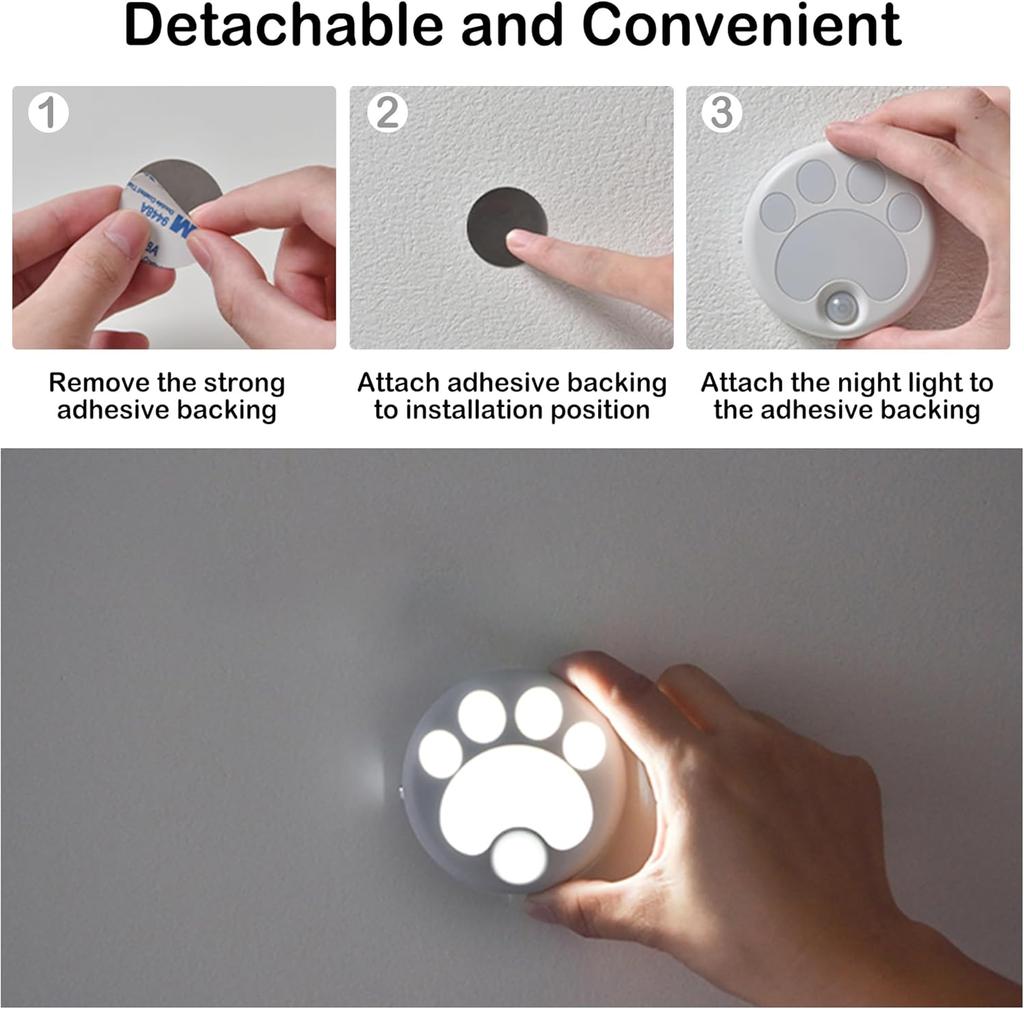 Cute Cat Paw Motion Sensor Nightlight Cordless LED Lamp For Hallway Bedroom Nursery Wardrobe Closet Kitchen Stairway Night Light