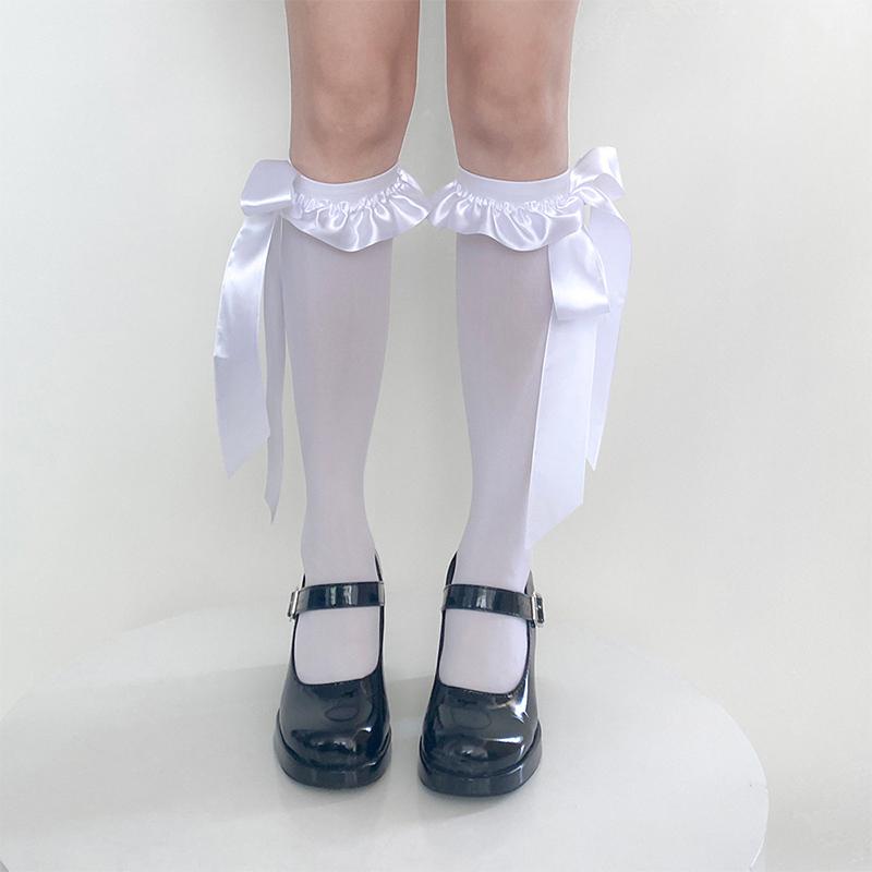 Sweet Girl Pure Desire Style Lace High Socks Bowknot Ribbon Long Knee Socks Stockings