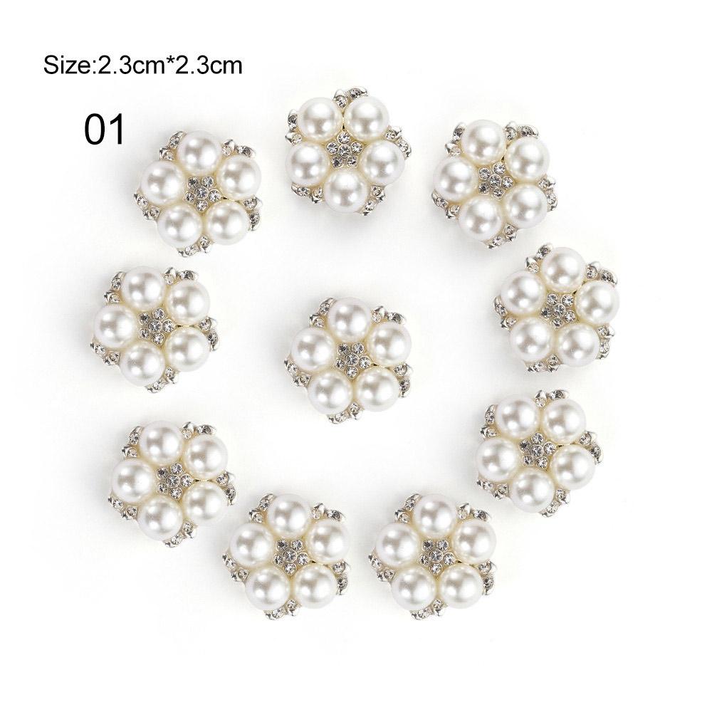 10Pcs/pack High Quality Ivory Pearls Rhinestones Buttons Flower Shaped Garment Decorative DIY Crafts Bow Accessories