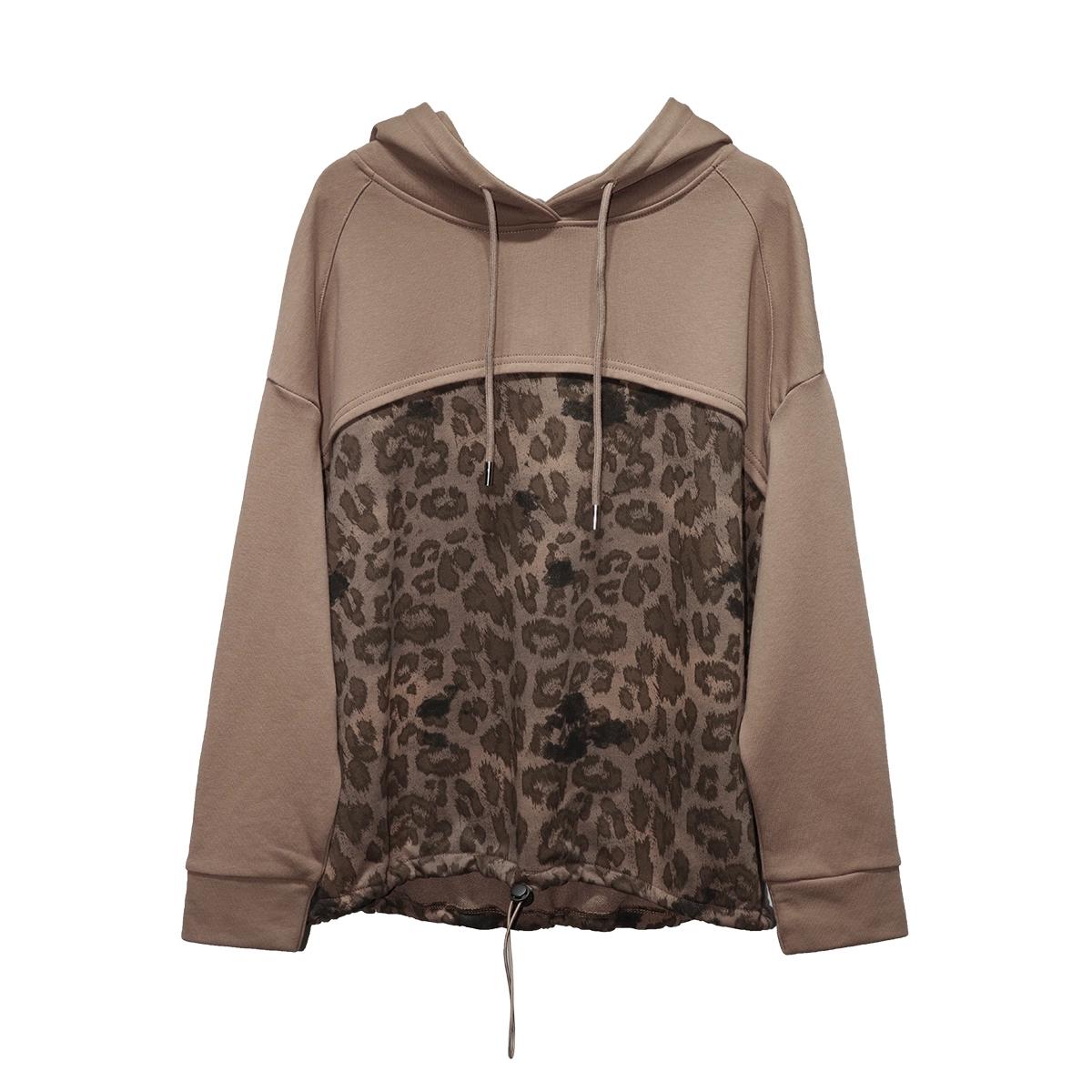 

DIMANAF 2025 Осень леопардовый принт пэчворк Толстовка футболка Женская с длинным рукавом Свободные топы Футболки One Size дубильная кора