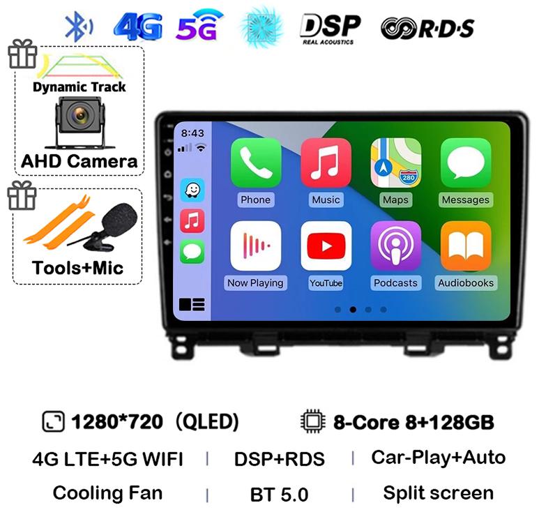 Android 14 Carplay Auto WIFI+4G For Honda Jazz 4 2020 2021 2022 Car Radio Multimedia Player Navigation GPS Stereo Head Unit DSP