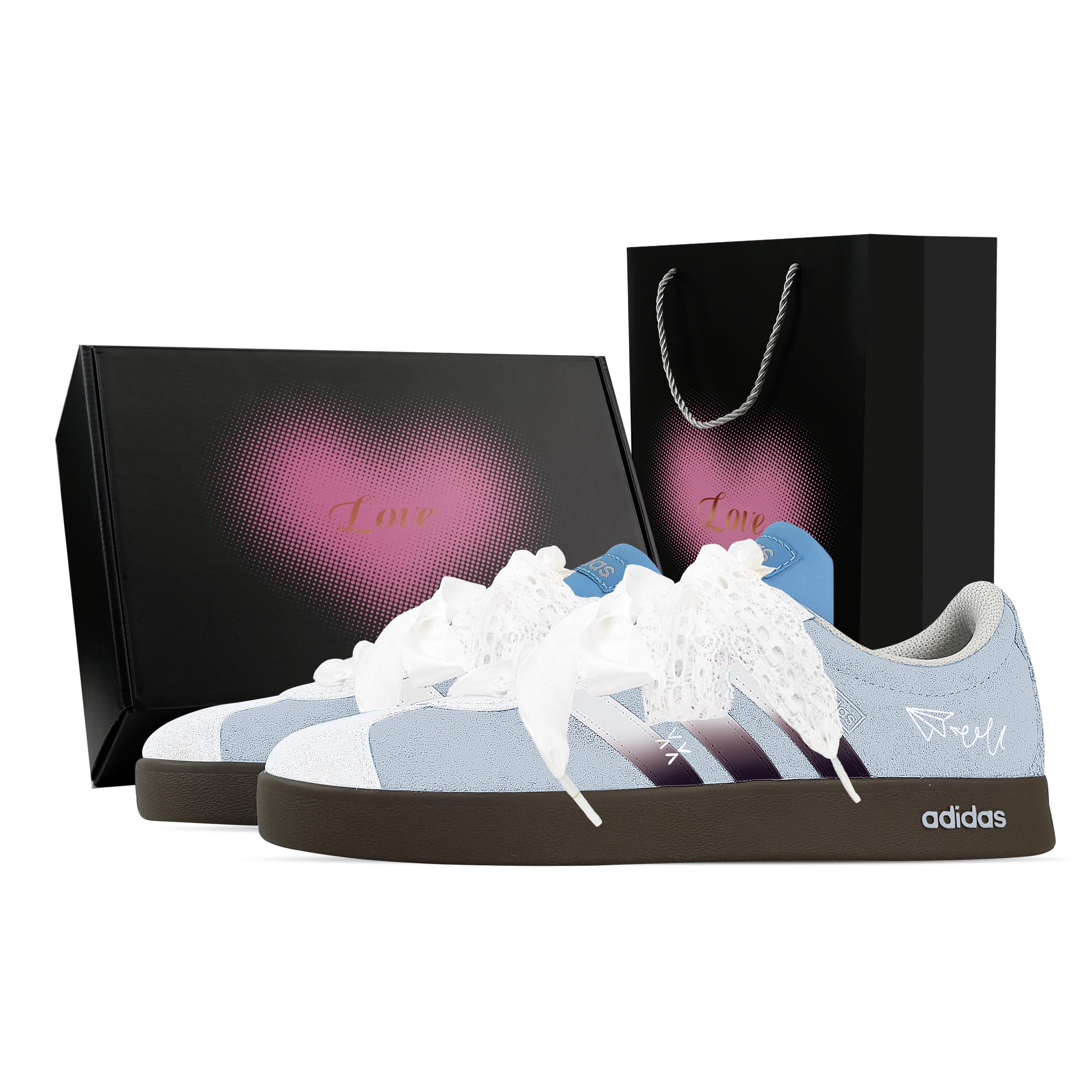 

Custom Adidas VL COURT 2.0 Cloud Paper Fly, Heart Box Low top German Army Trainers Unisex Light Blue JI0496(Team773--) 40