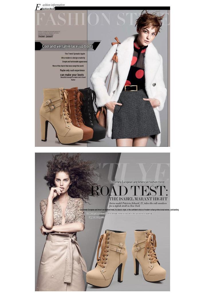 Women's Black Chunky Heel Platform Ankle Boots - Waterproof, Lace-Up, Buckle Detail, Plus Size Available.