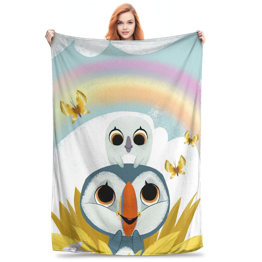 Flanell-Kuscheldecke Papageientaucherfelsen Cartoon Warme Plüschdecken Weiche Tagesdecke für Bett Wohnzimmer Zuhause Reise Sofa