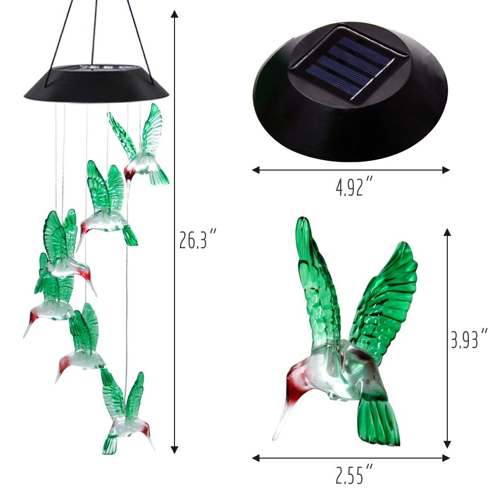 1PC Colorful Gradient Garden LED Wind Chimes Decorated Solar Hummingbird Landscape Garden Lights Decorated Atmosphere