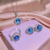 Imitation Topa Blue Mozambican Aquamarine Earrings Set Ring Pendant Earrings Woman