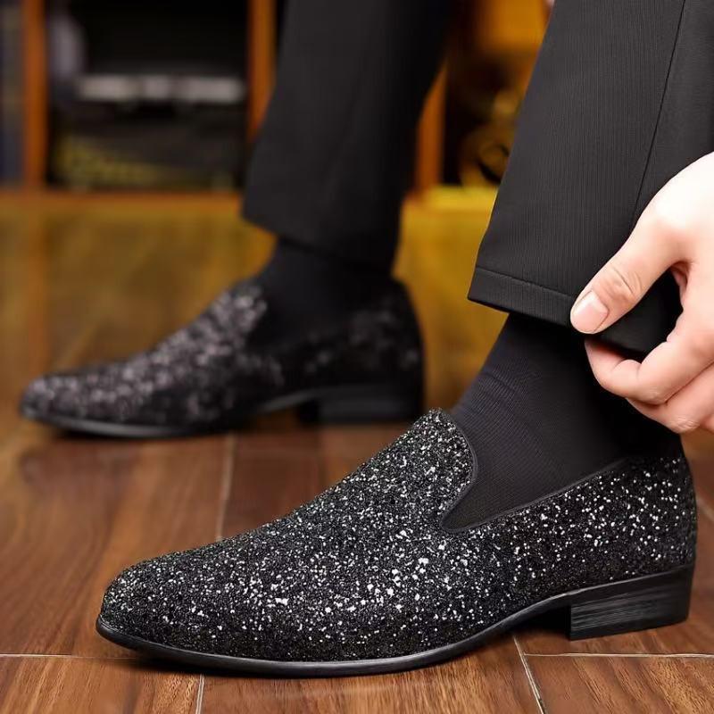 Nuovo Arrivo Moda Uomo Viola Argento Nero Abito con Paillettes Scarpe da Ufficio Business Fascino Maschile Matrimonio Festa Ballo Scarpe Piatte