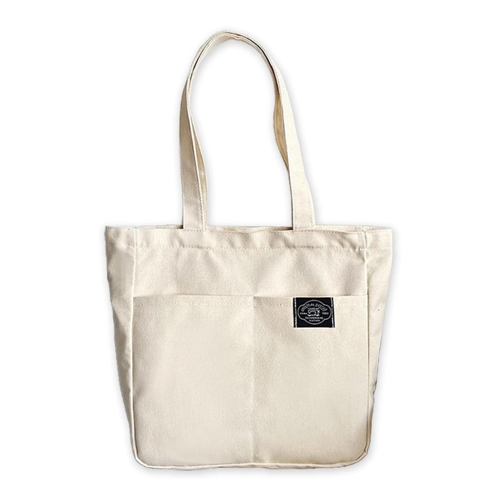 Deoway tote bag women men large capacity canvas A4 storage zipper shoulder strap plain. that can store size items. It features prevent items from out