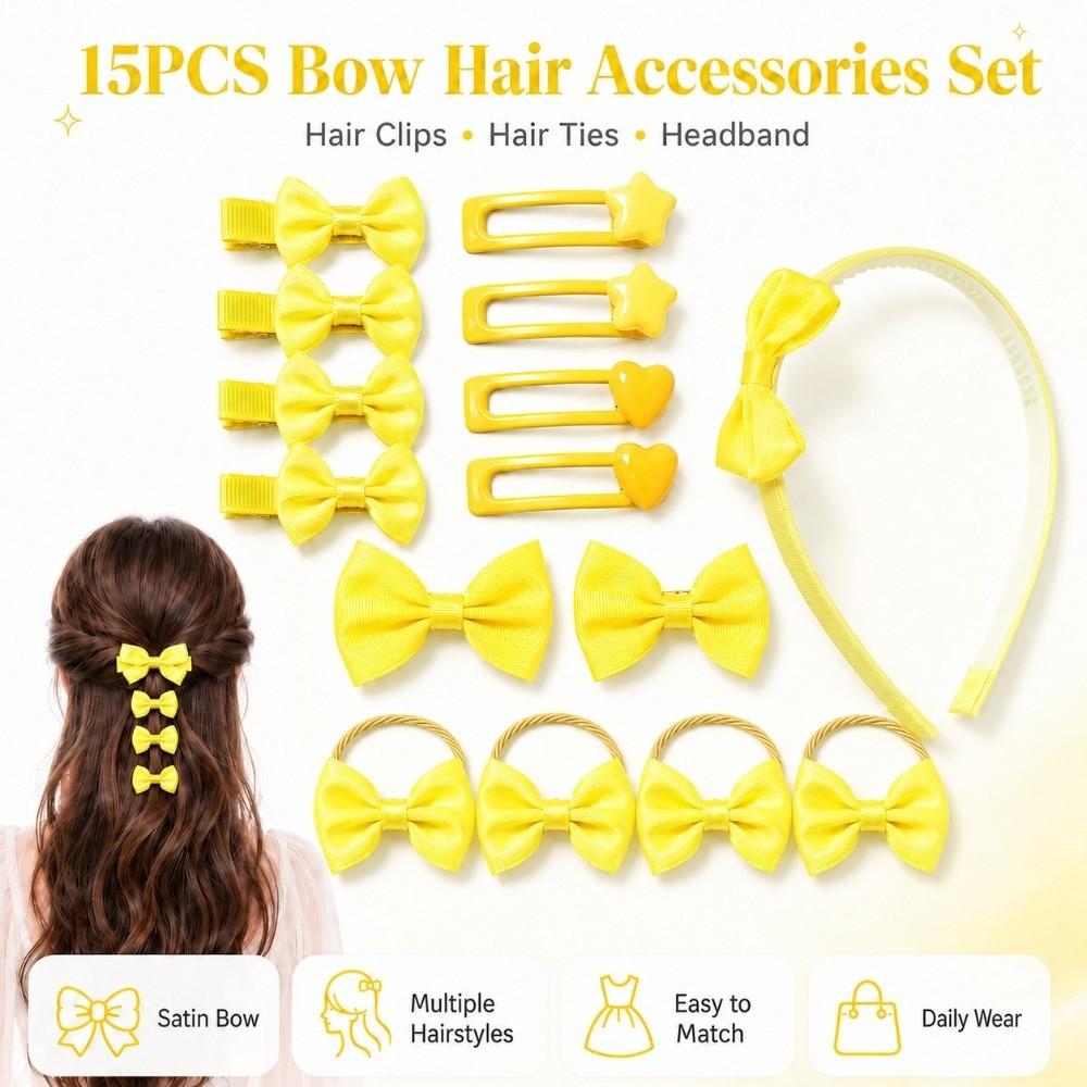 15Pcs/Set Lightweight Bow Hair Accessories Set Colorful Bow Hair Ties New Bow Headband Girls Gifts