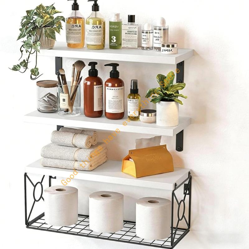 

Floating Shelves For Bathroom Storage Featuring Rustics Practical Baskets Enhancing Home Decoration 55KF