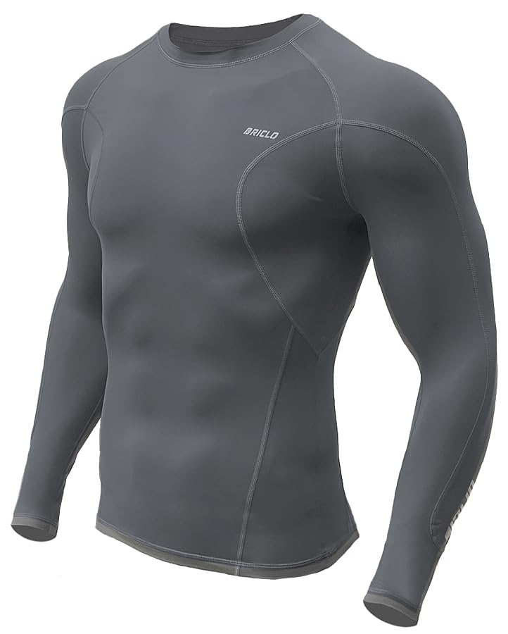 

Briclo Long Sleeve Compression Shirt for Spring and Summer UV Power Stretch Compression Shirt for and Compression Sports Base Men s [Stretchable,