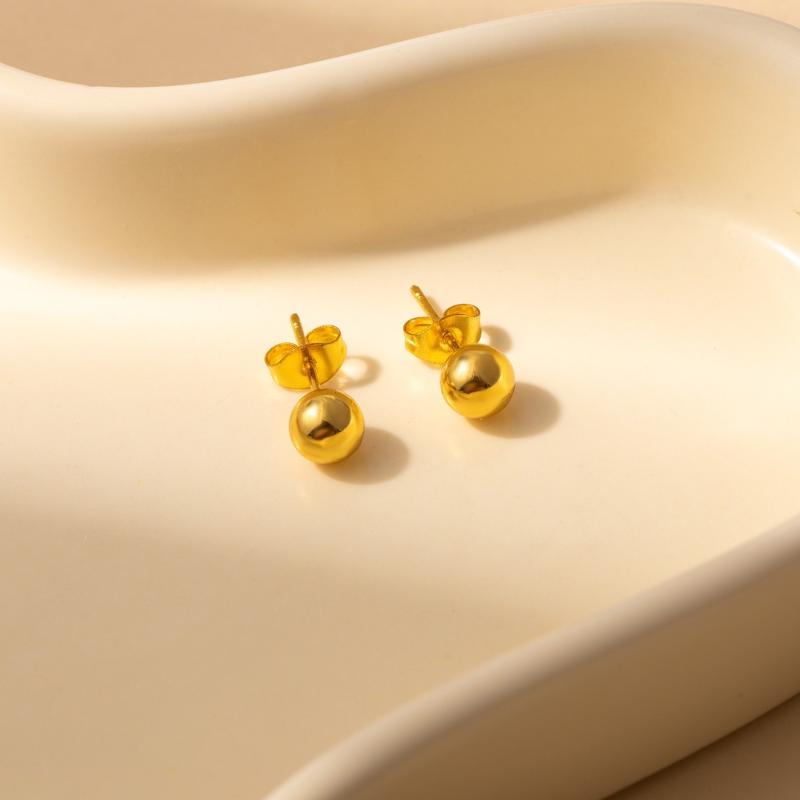 3/4/5/6Mm Classic Titanium Steel Dot Ball Stud Earrings Unisex Gold Color Stackable Simple Women'S Jewelry Christmas Gifts