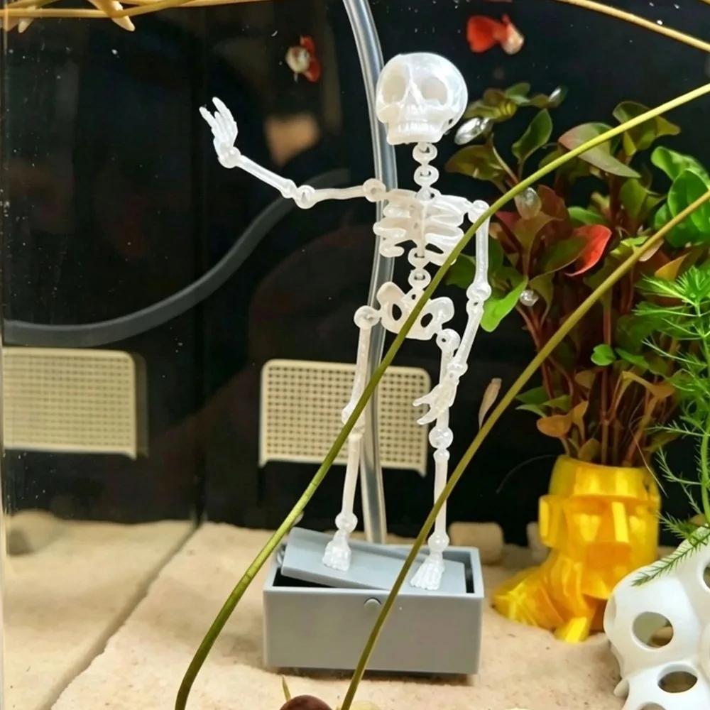 3D Printed Dancing Skeleton Aquarium Bubbler Plastic with Air Tube Fish Tank Dance Skull with Air Tube Dynamic Skeleton Bubbler