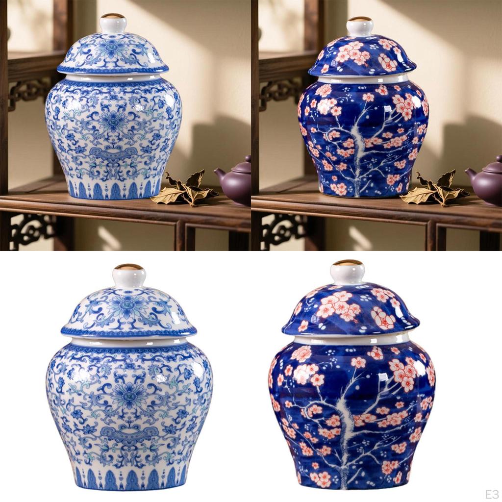 Chinese Porcelain Flowers Tea Canister Ginger Jar 250ml Storage Decorative Vase for Bedroom