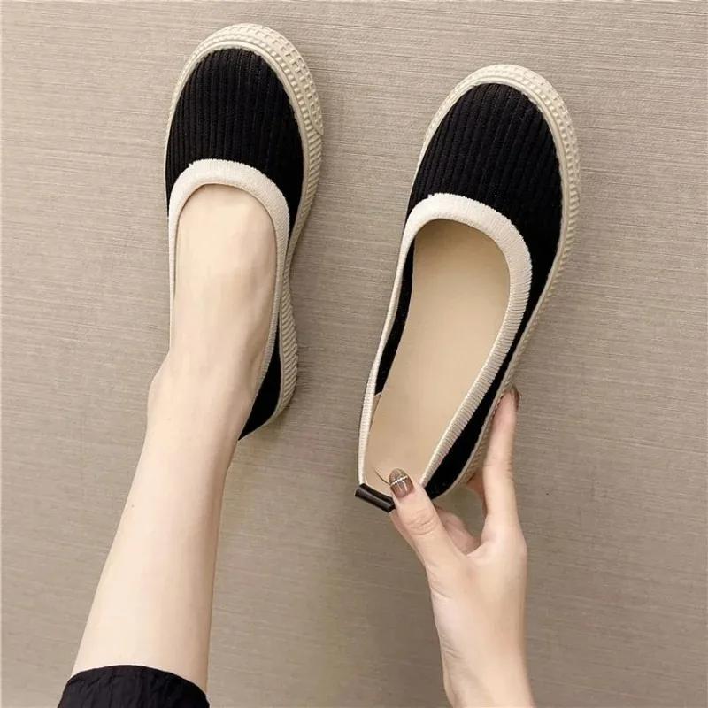 Fashion Round Toe Mesh 3cm Thick Bottom Female Leisure Loafers Women's Slip-on Soft Bottom Breathable Lazy People Fisherman Shoes