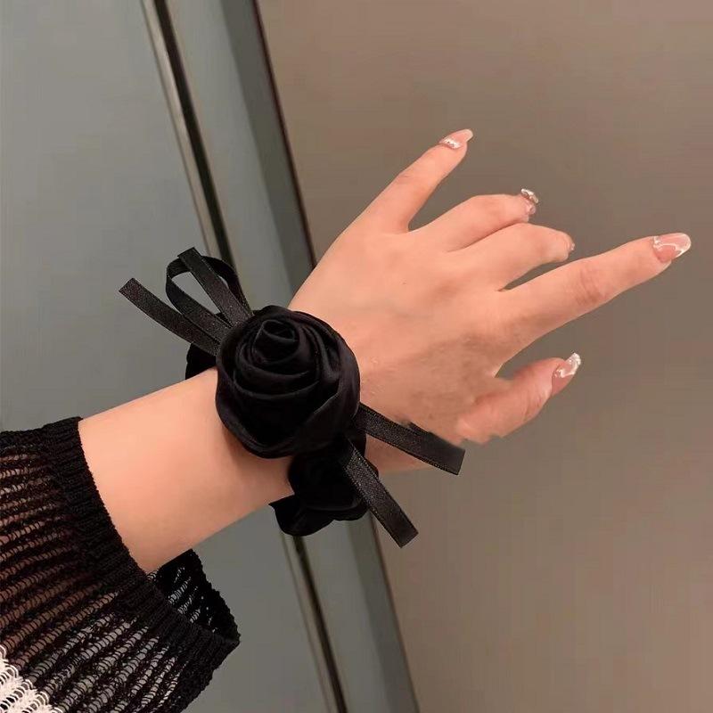 French Retro Fabric Rose Large Intestine Hair Band Elegant Bow  High-Grade Scrunchies Girl Hair Accessoires