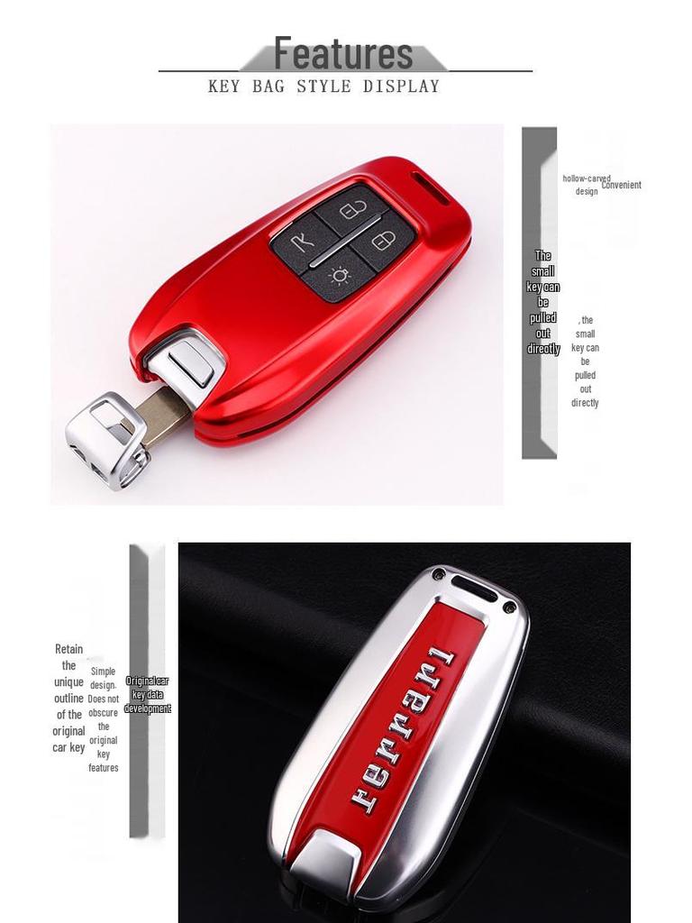 Coque de clé Ferrari 488/458/ST90 avec couvercle de protection et boucle