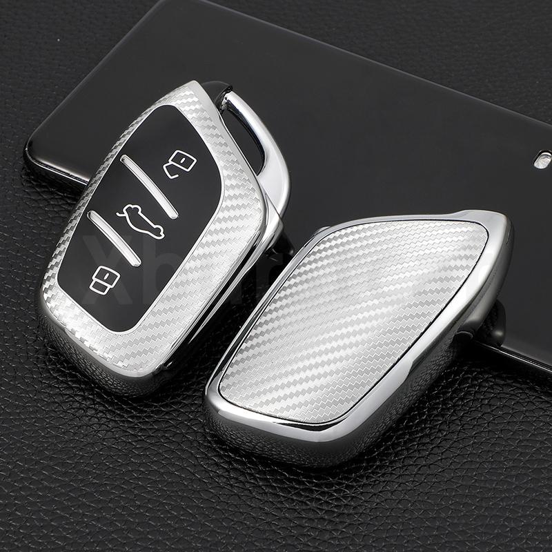Carbon Fibre Tpu Car Remote Key Case Shell Fob Holder Cover Bag For Mg Zs Hs 5 6 Ezs For Roewe Rx8 Rx5 Rx3 I6 I5 Accessories