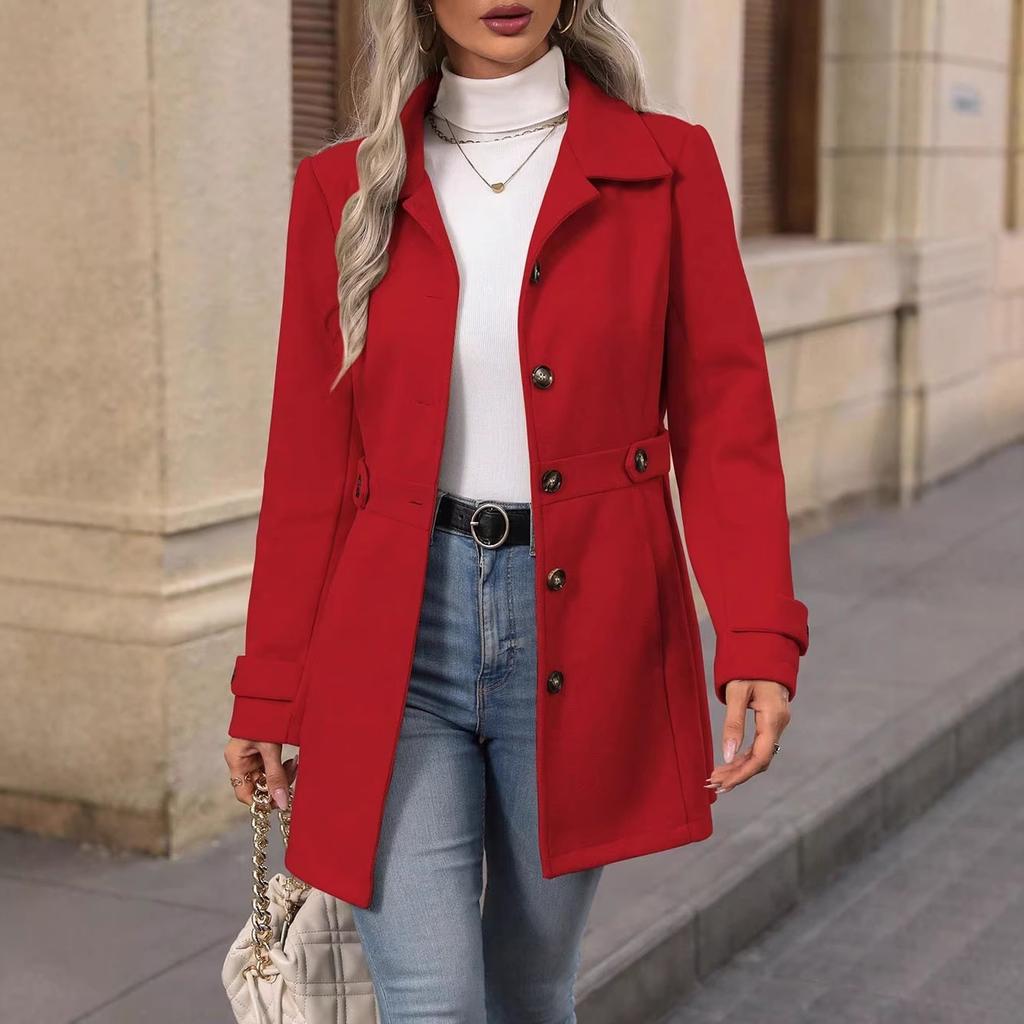 Amazon 2025 cross-border European and American foreign trade women's clothing autumn and winter temperament slim lapel button woolen coat coat