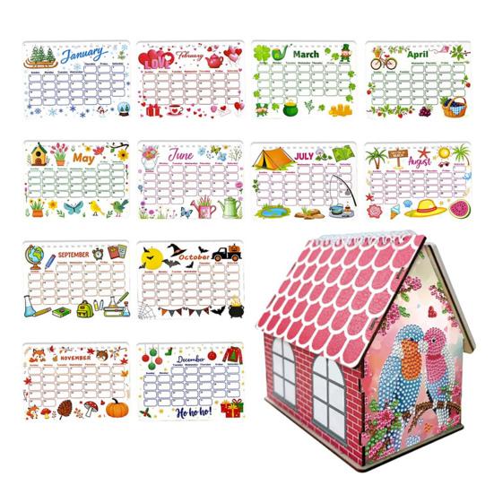 DIY Desk Calendar 2026 Diamond Art Calendar Crafting Kit Cute House Tabletop Calendar Monthly Planner Decoration for Home Office Bedroom
