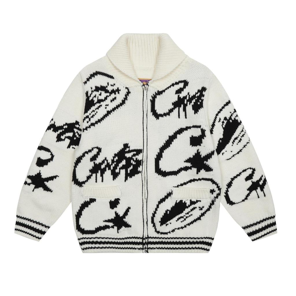 Corteiz Trendy Woolen Zipper Cardigan - American Retro Street Hip Hop Unisex Jacket