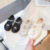 Girls Princess Shoes Round Toes Non-slip Kids Leather Shoes Sweet Lace Bows  New Children Flat Shoes Beading Cute Love Heart