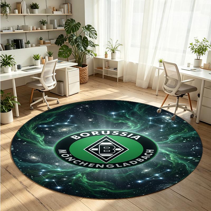 Borussia Mönchengladbach Printed Round Crystal Velvet Rug Soft Non Slip Floor Carpet For Bedroom Holiday Gift
