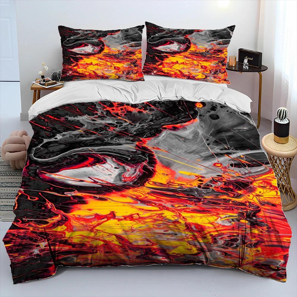 3D Volcano Lava Magma Comforter Bedding Set,Duvet Cover Bed Set Quilt Cover Pillowcase,King Queen Size Bedding Set Adult Child