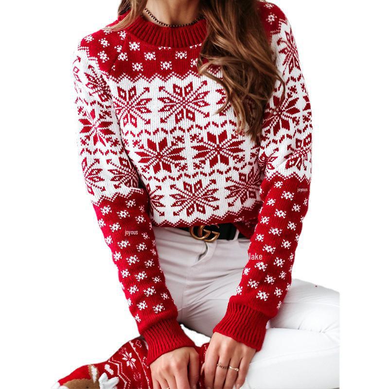Women's Red Knitted Sweater Pullover - New Lazy Style Autumn/Winter Fashion for Christmas and New Year.