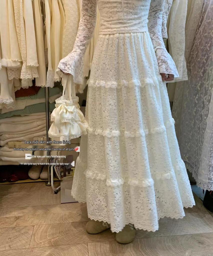 Gentle Academia Crochet Layered High-Waist Maxi Skirt for Spring/Autumn
